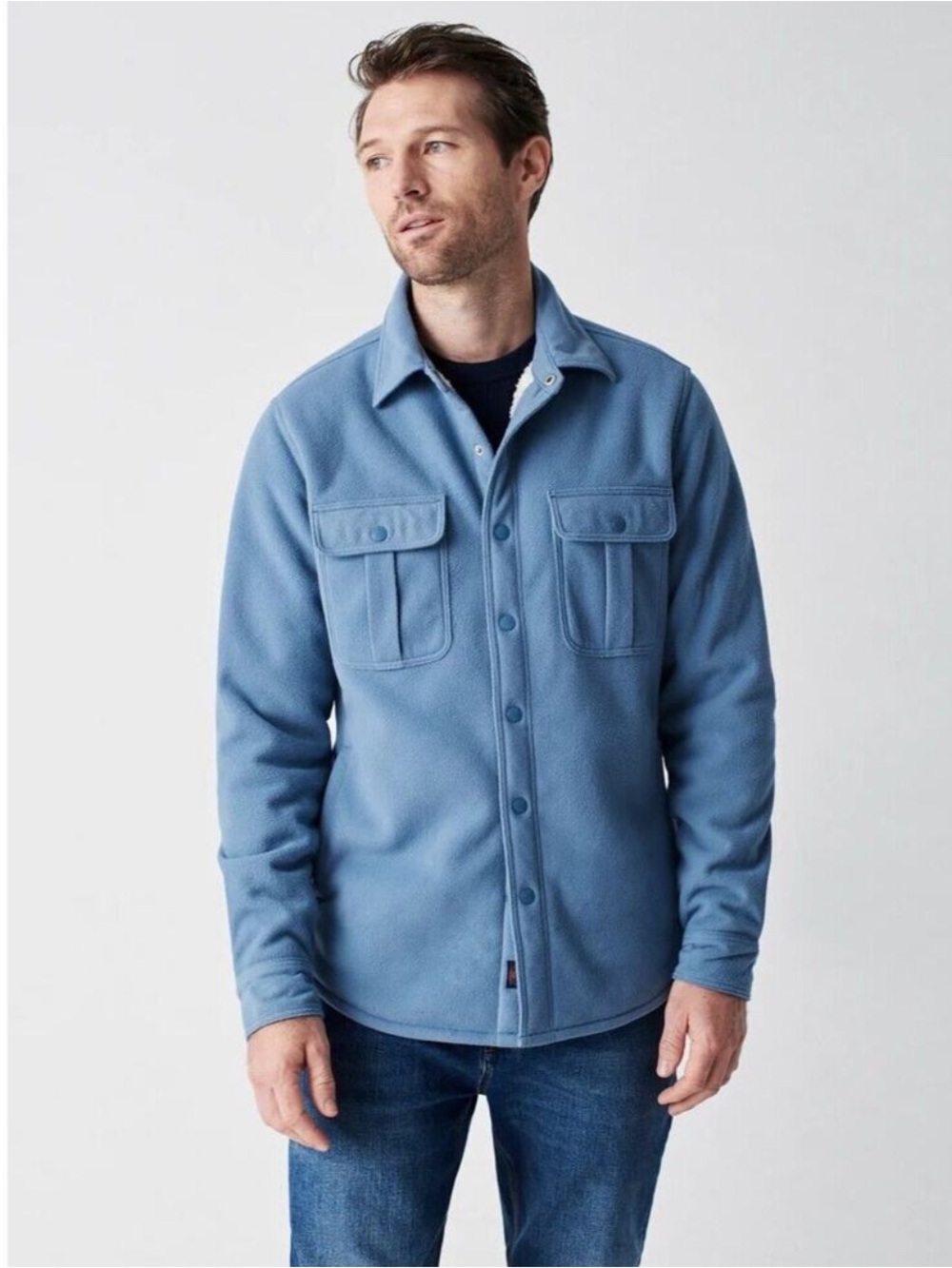 Faherty High Pile Fleece Lined Shirt Jacket In Koi Blue L